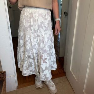 Tanya Taylor white appliqué tiered midi skirt